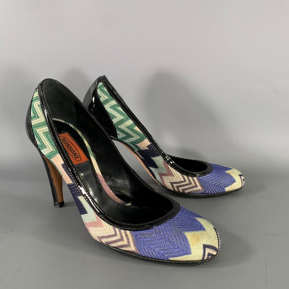MISSONI Size 7.5 Purple Green Chevron Pumps